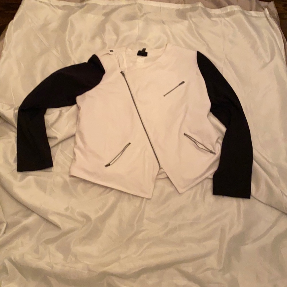 White black cotton asymmetrical jacket
